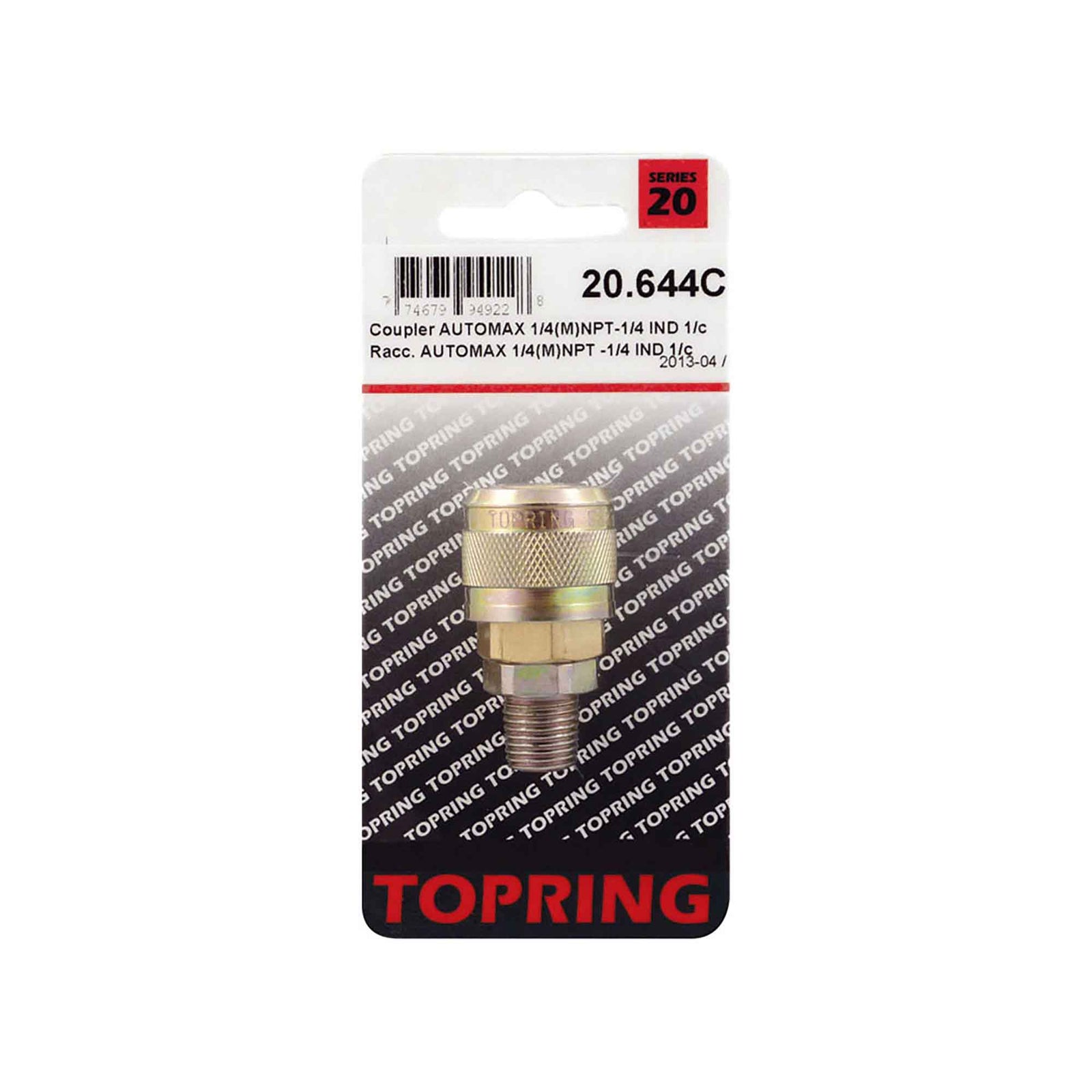 Raccord rapide de 1/4 industriel en laiton, 1/4 (M) NPT