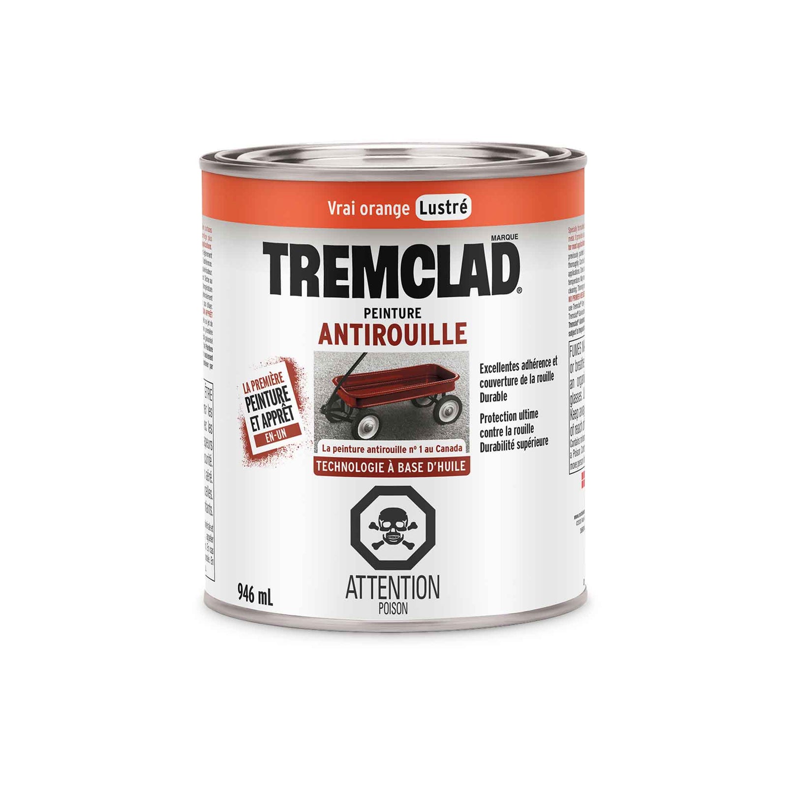 Peinture antirouille à base d'huile vrai orange lustré, 946 ml