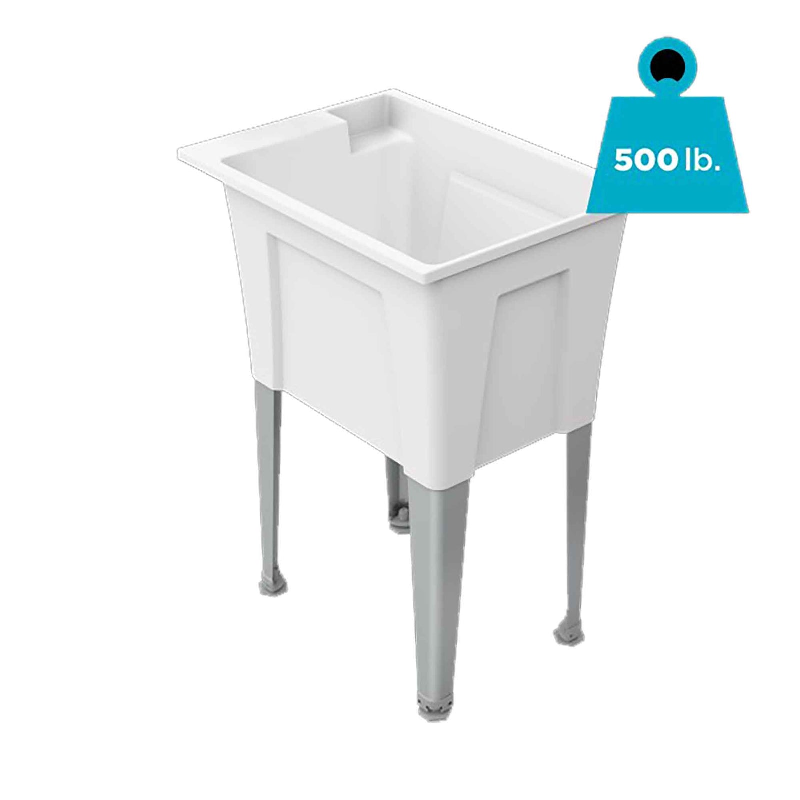Cuve de lavage ultra-robuste Nova de 18" avec pattes en acier, blanc (63 L)