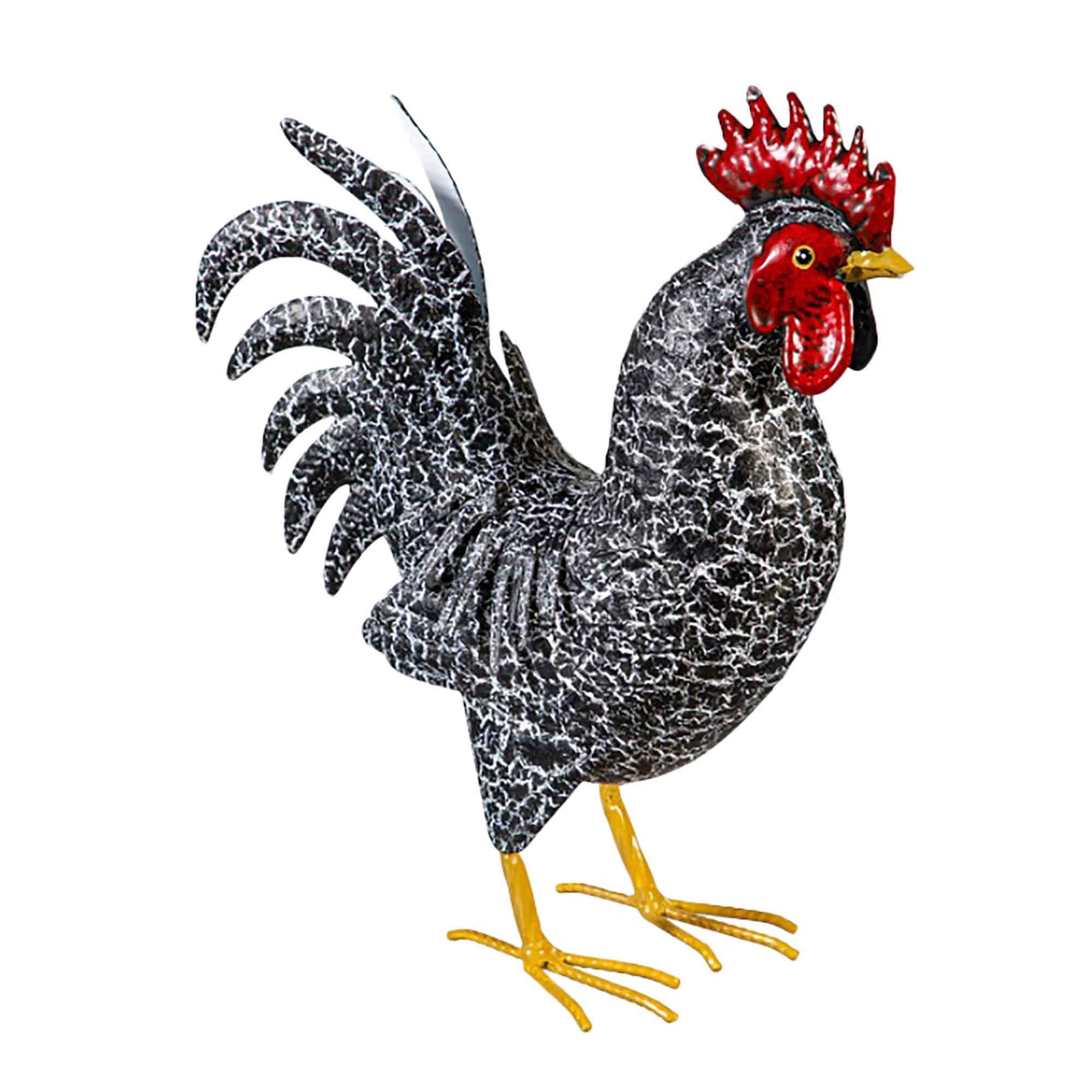 Statuette de coq en métal avec plumes foncées, 14"