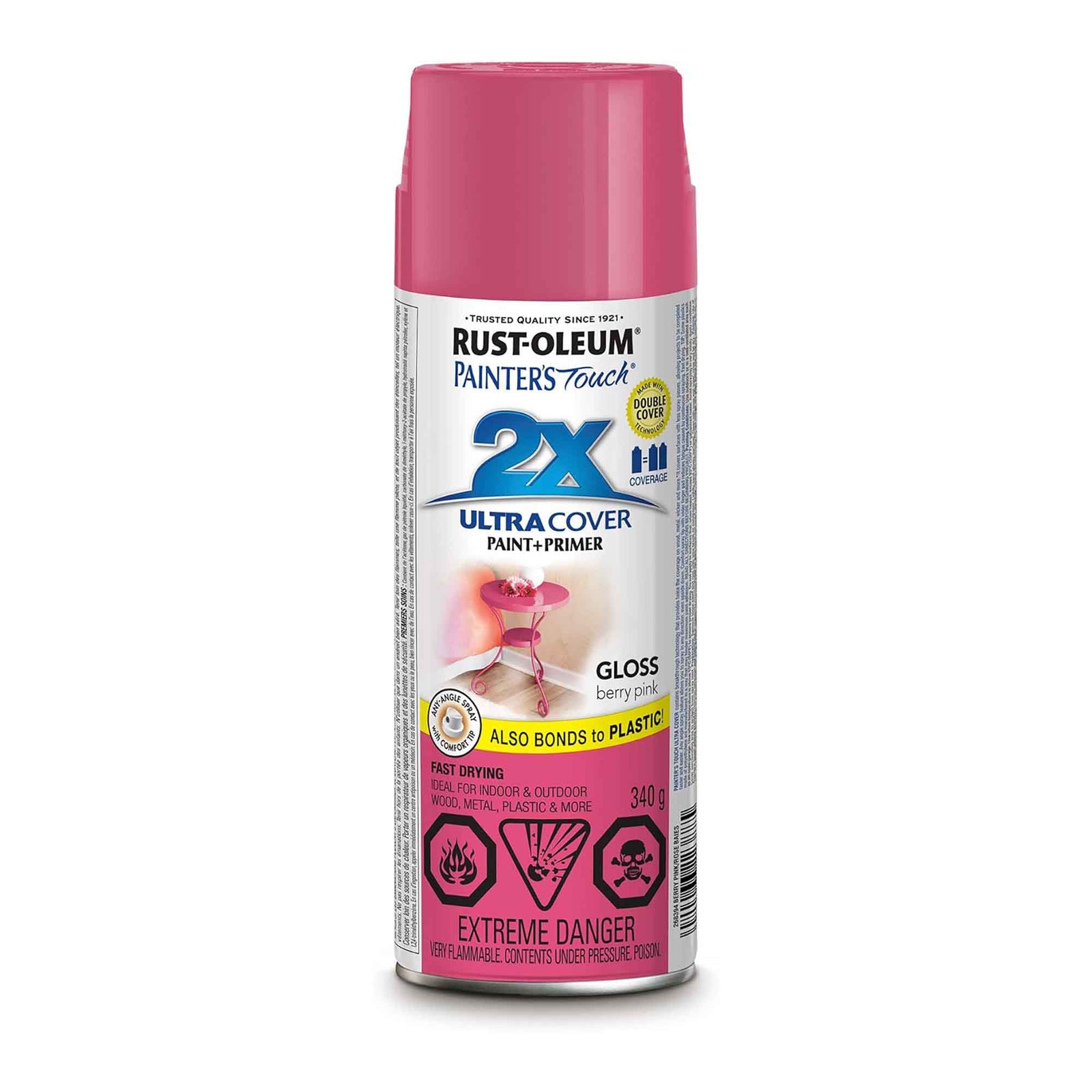 Peinture en aérosol à pouvoir couvrant élevé Painter’s Touch rose baies lustré, 340 g