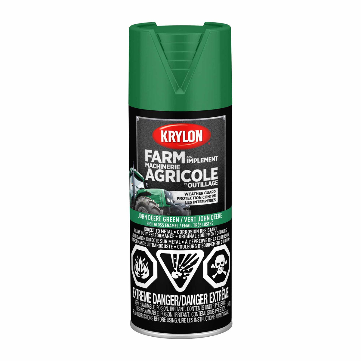 Krylon AGRICOLE  et OUTILLAGE aérosol émail très lustré vert John Deere, 340 G