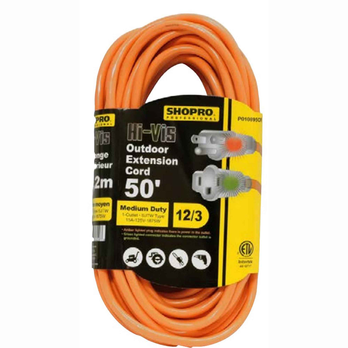 Rallonge électrique haute visibilité pour extérieur avec voyants lumineux, 50' (orange)
