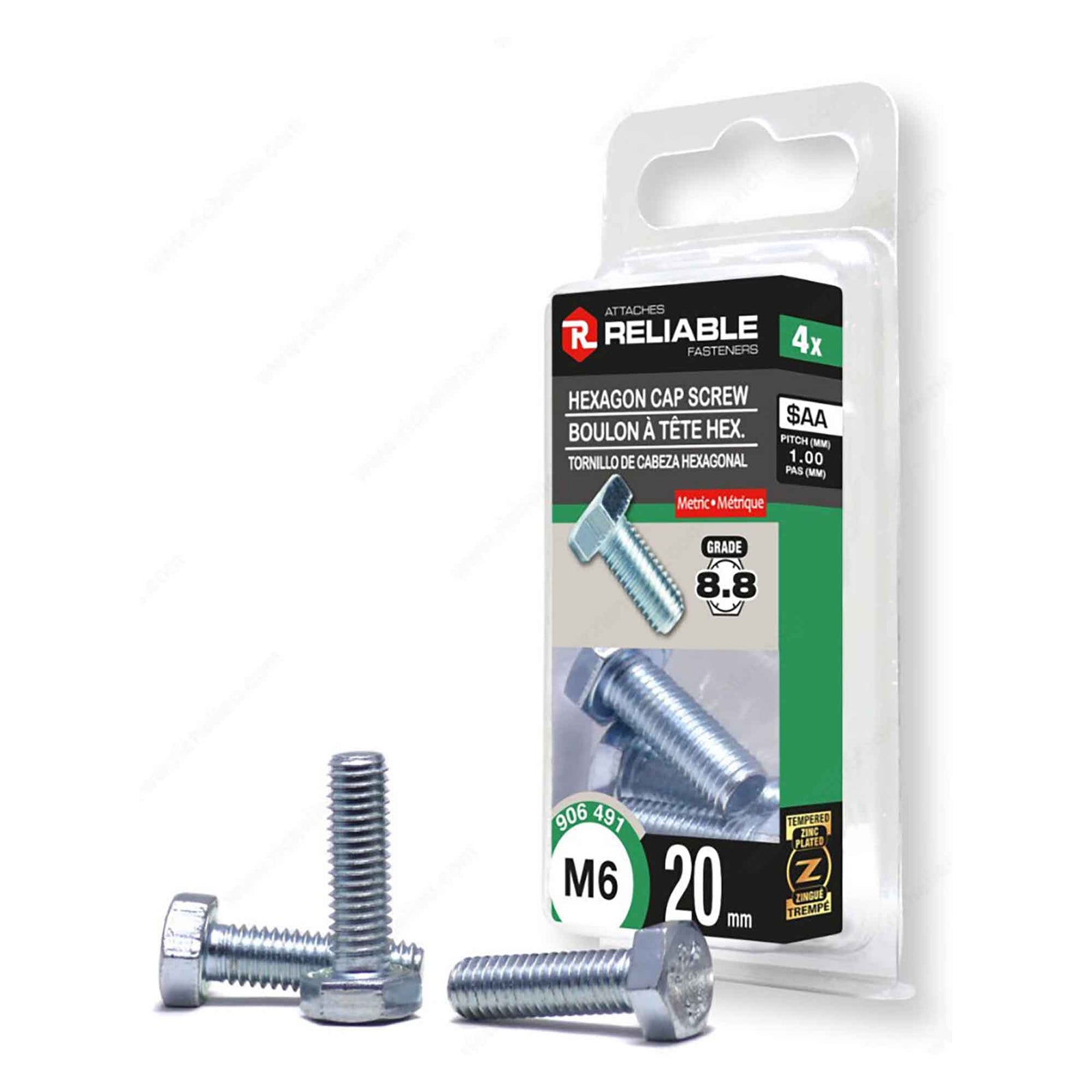 Boulon métrique plaqué zinc à tête hexagonale, M6 x 20 mm (4 unités)