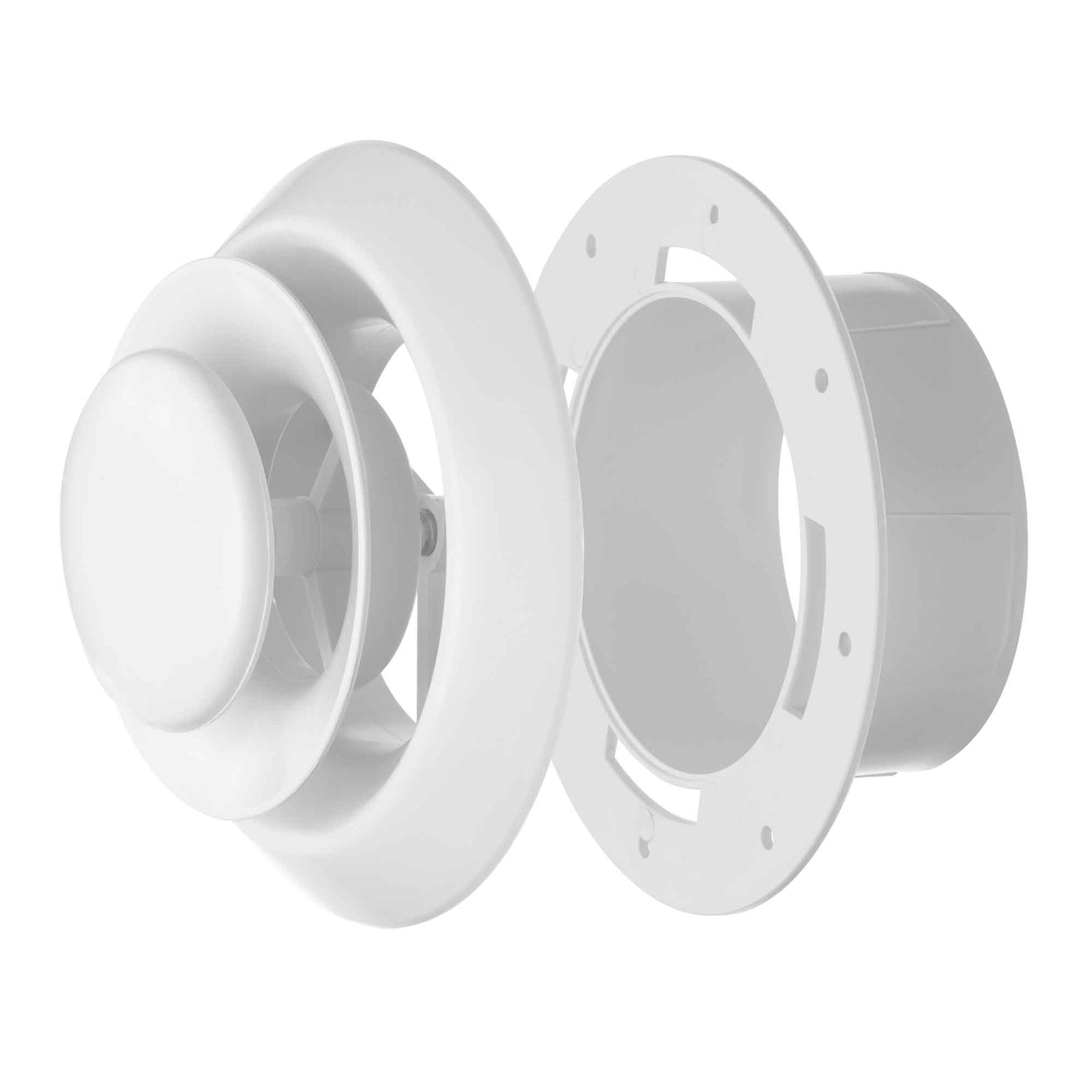 Diffuseur d'air rond avec collier en plastique blanc, 6" 