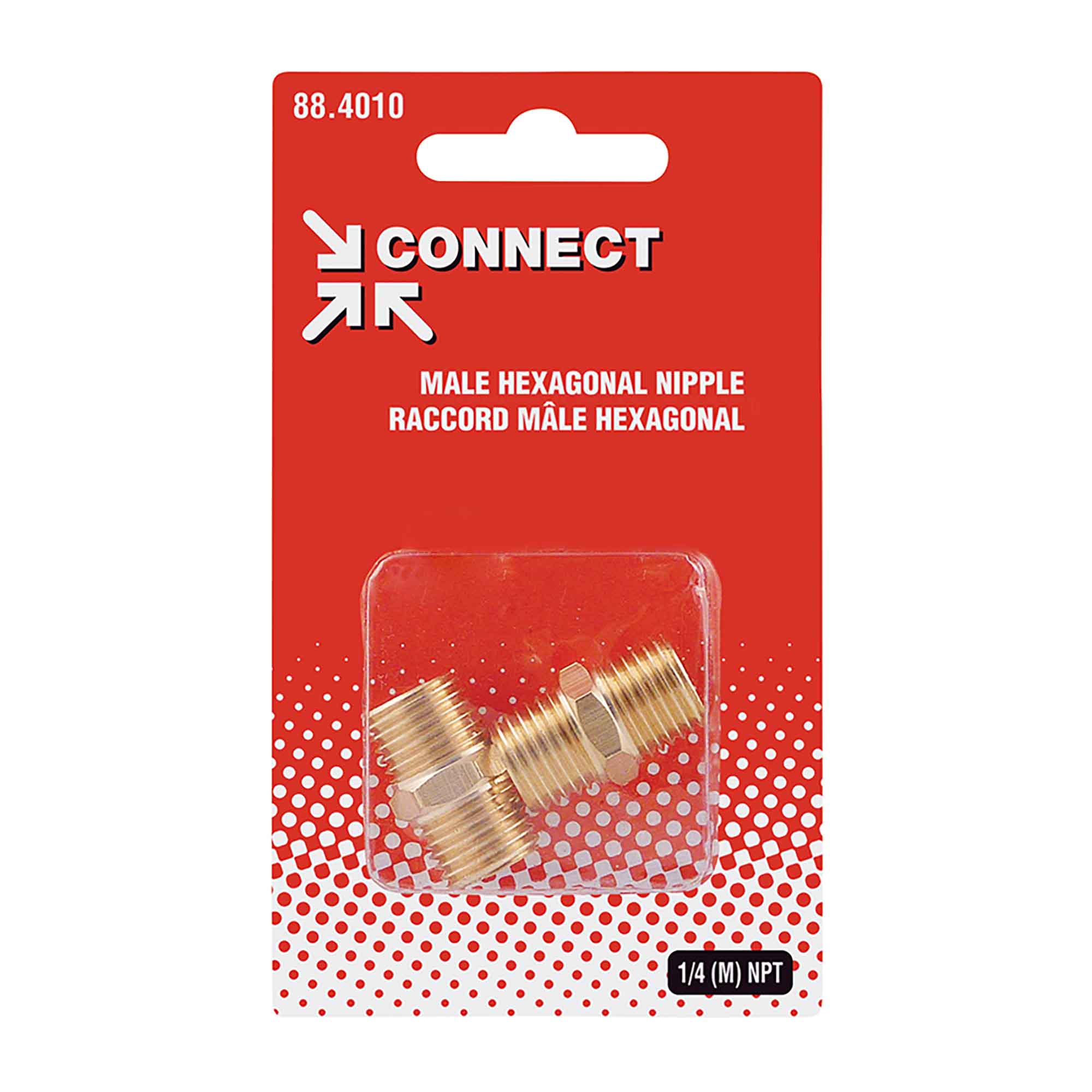 Raccord mâle hexagonal d'air comprimé de 1/4 (M) NPT, 2 pièces