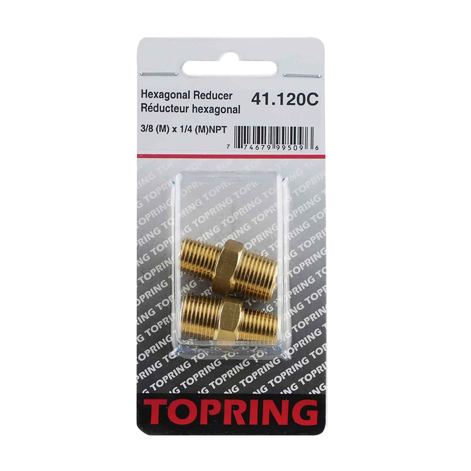 Réducteur hexagonal d'air comprimé de 3/8 (M) x 1/4 (M) NPT, 2 pièces