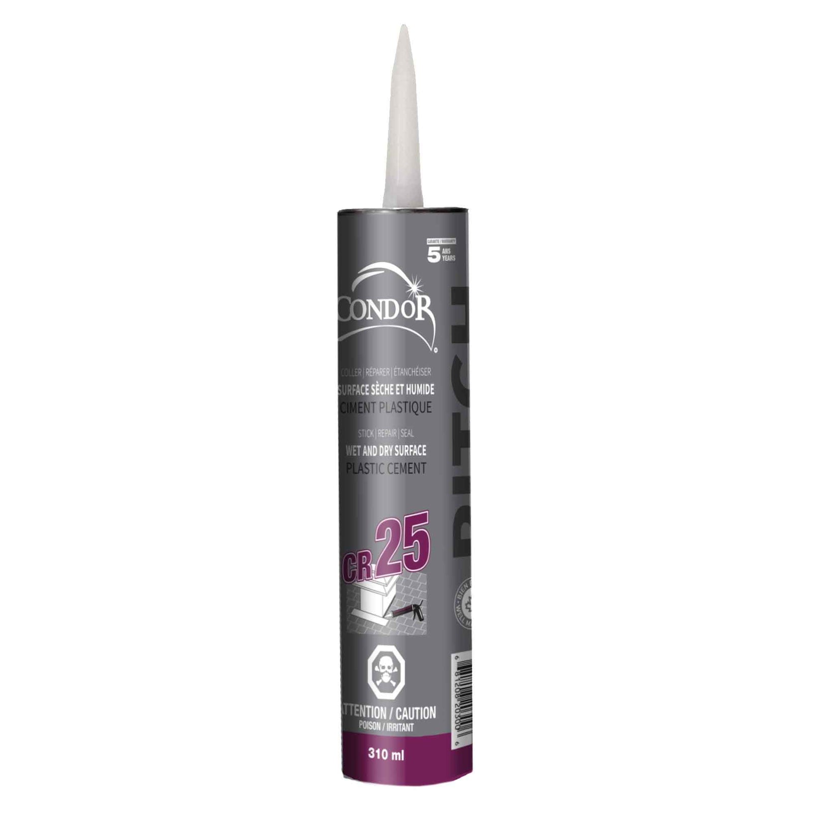 Ciment plastique à multi-usages pour surface sèche ou humide CR 25, 310 ml