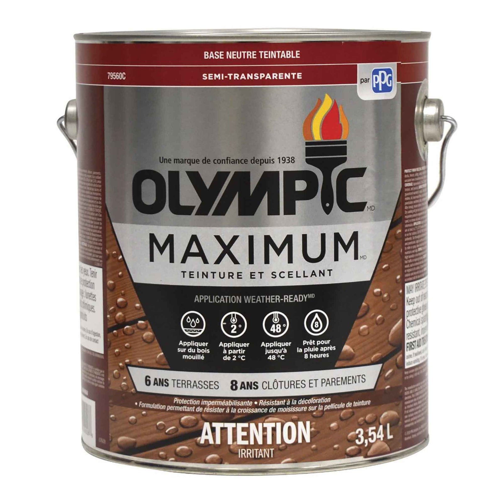 Teinture et scellant Maximum pour terrasses, clôtures et parements semi-transparent, 3,78 L (base neutre teintable)