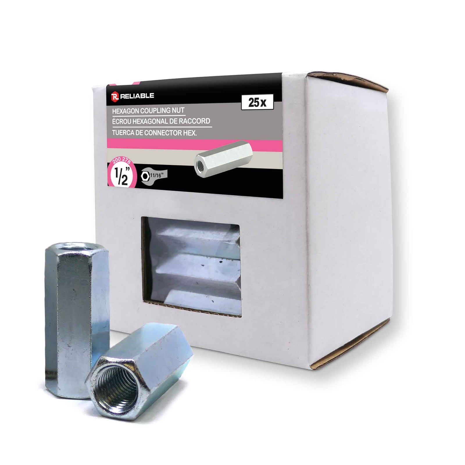 Écrou de raccord hexagonal, 1/2'' x 1-3/4'' (zinc) - 25 unités