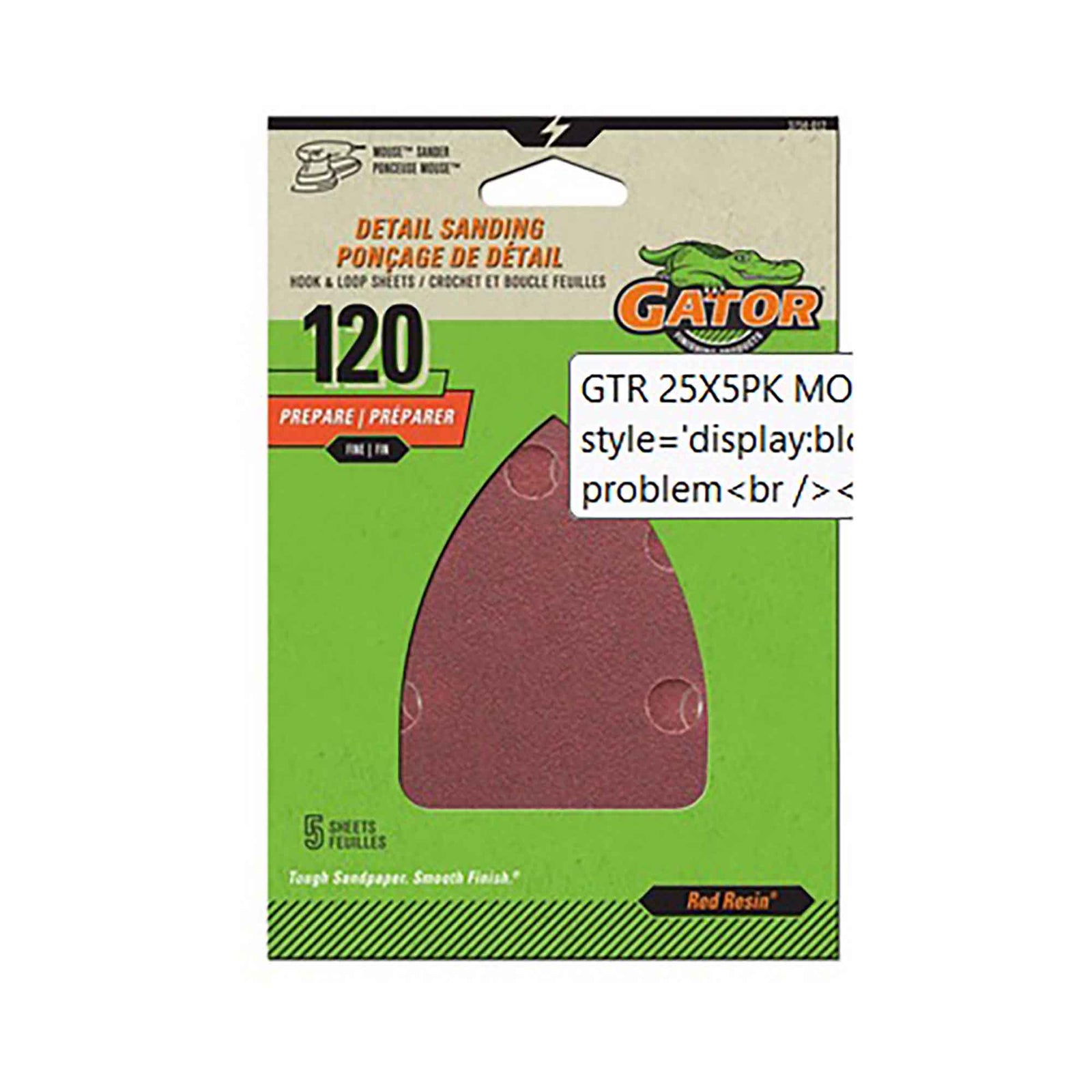 Feuille de ponçage de détail à crochet et boucle pour ponceuse Mouse, grain 120 (5 unités)