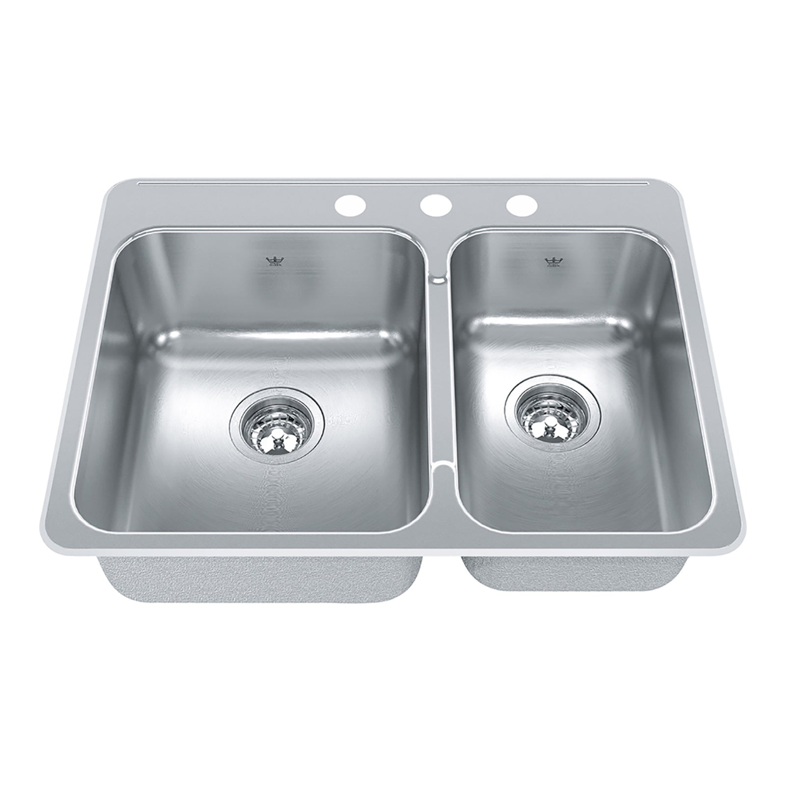 Évier à deux cuves décalées en acier inoxydable et à 3 trous prépercés, 27-1/4'' x 20-9/16'' x 8''