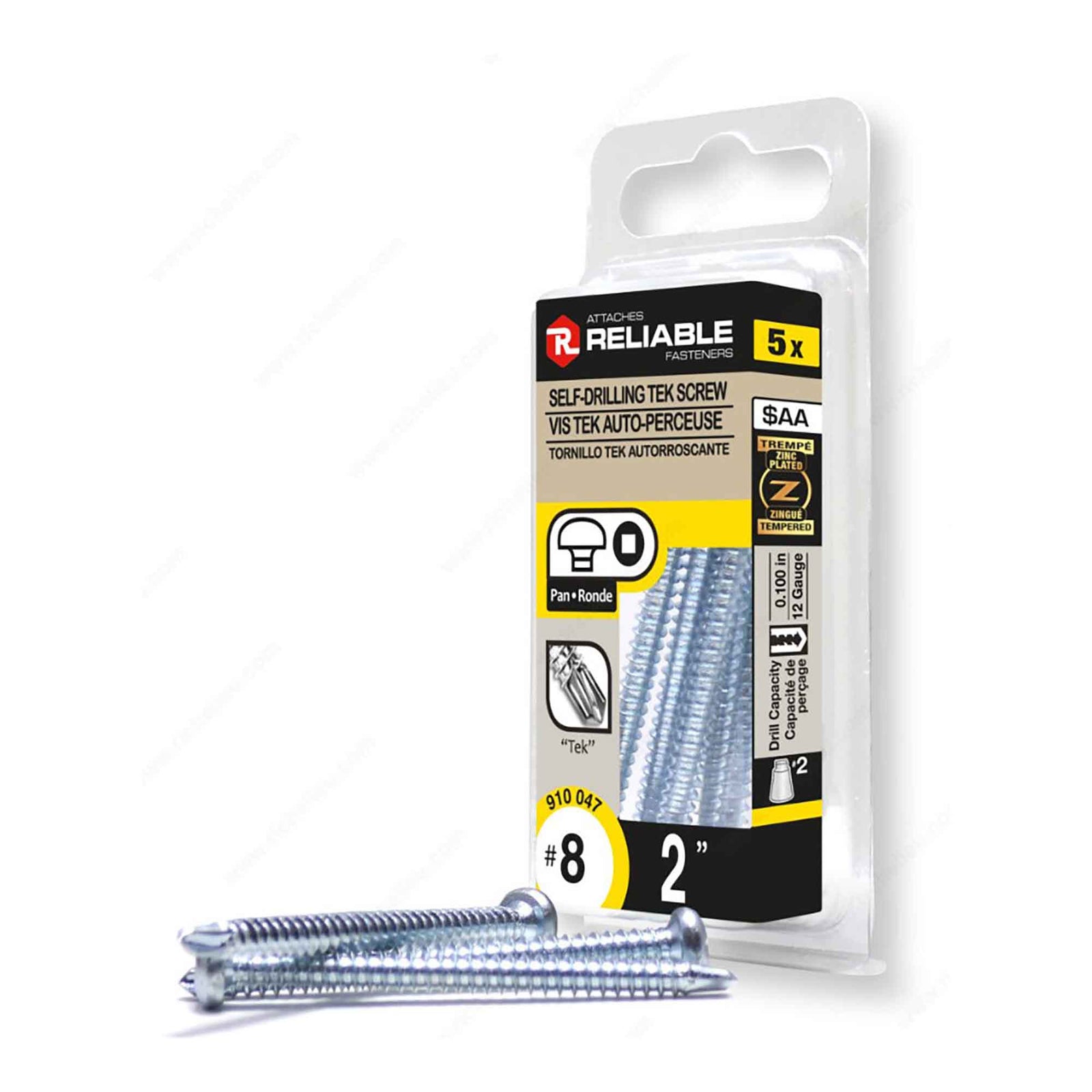 Vis à métal autotaraudeuse et zinguée à tête ronde avec pointe autoperceuse, #8 x 2" (5 unités)