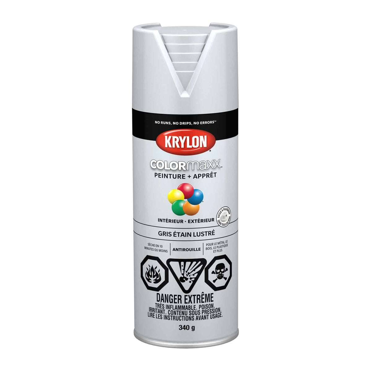 Krylon aérosol COLORMAXX peinture + apprêt gris étain lustré, 340 g