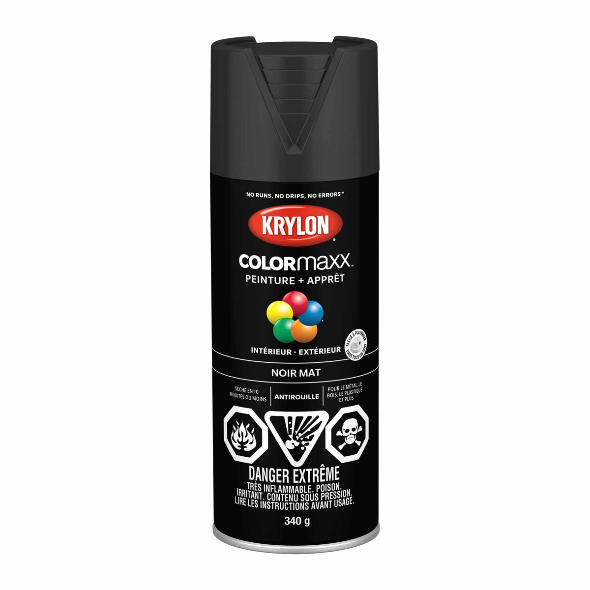 Krylon aérosol COLORMAXX peinture + apprêt noir mat, 340 g