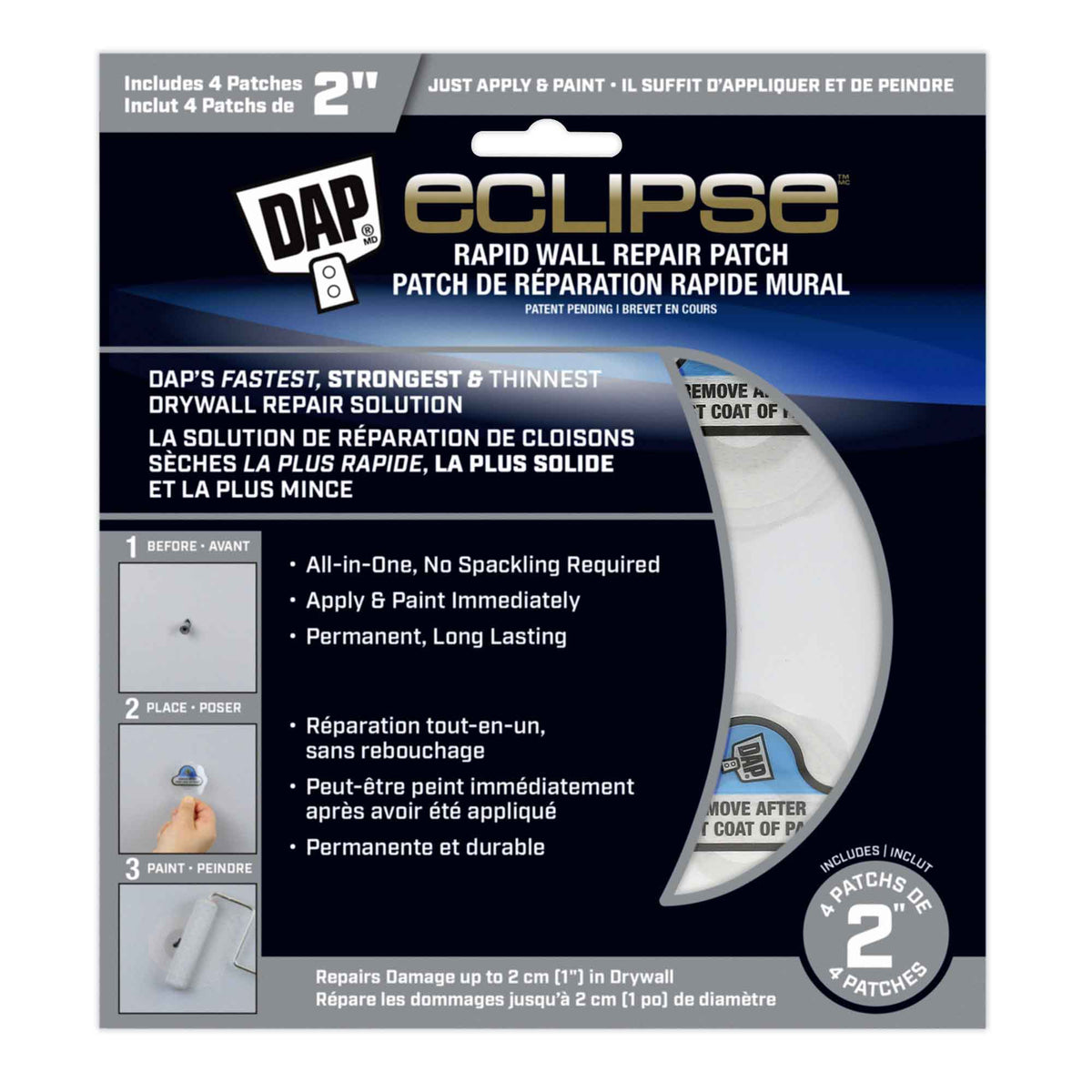 Patch de réparation murale rapide Eclipse de 2", 4 unités