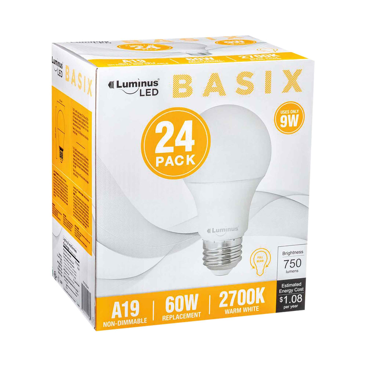 Ampoule à DEL A19 de 9 W remplacement de 60 W blanc chaud, 24 unités