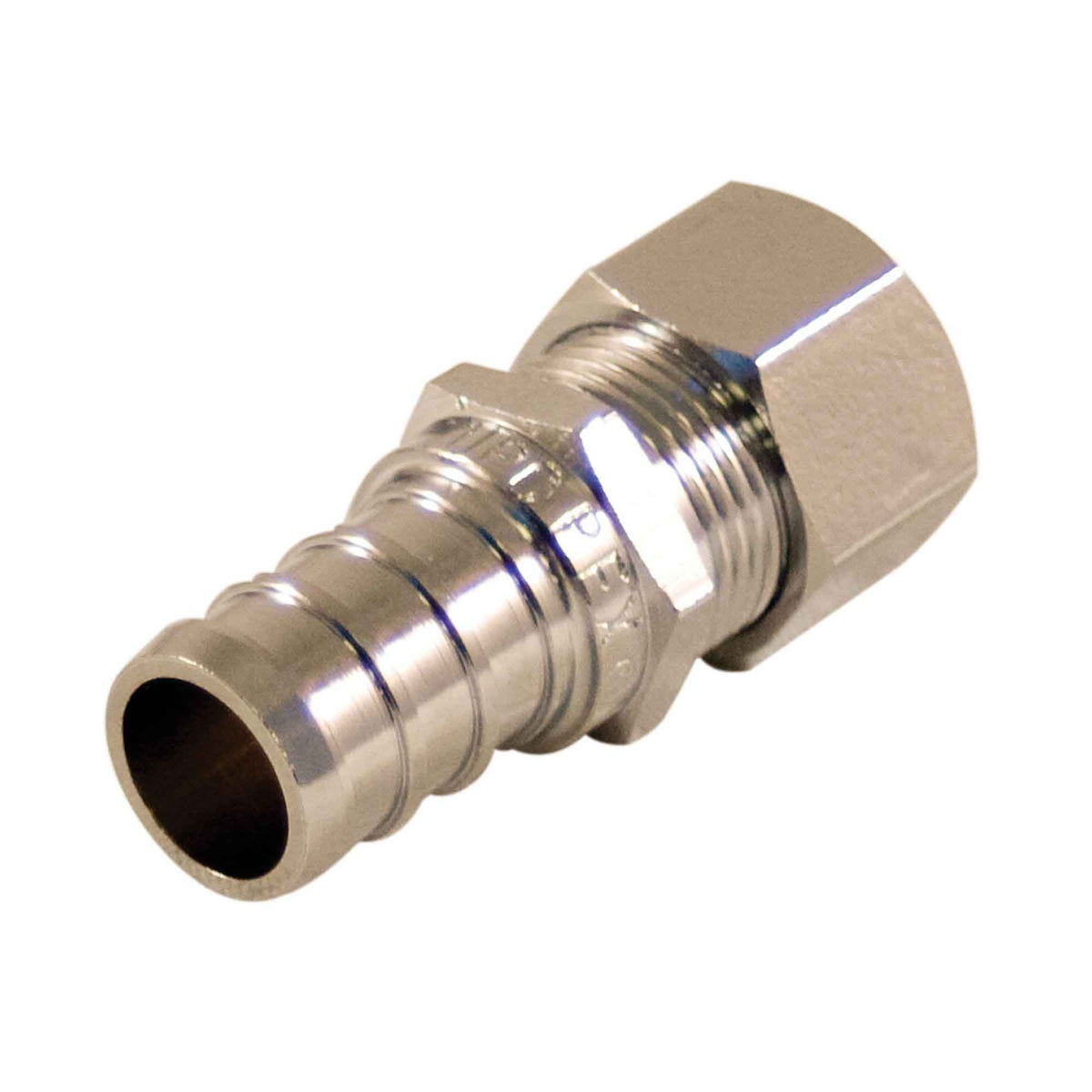 Adaptateur PEX droit chromé, 1/2&quot; PEX x 3/8&quot; D.E. comp.