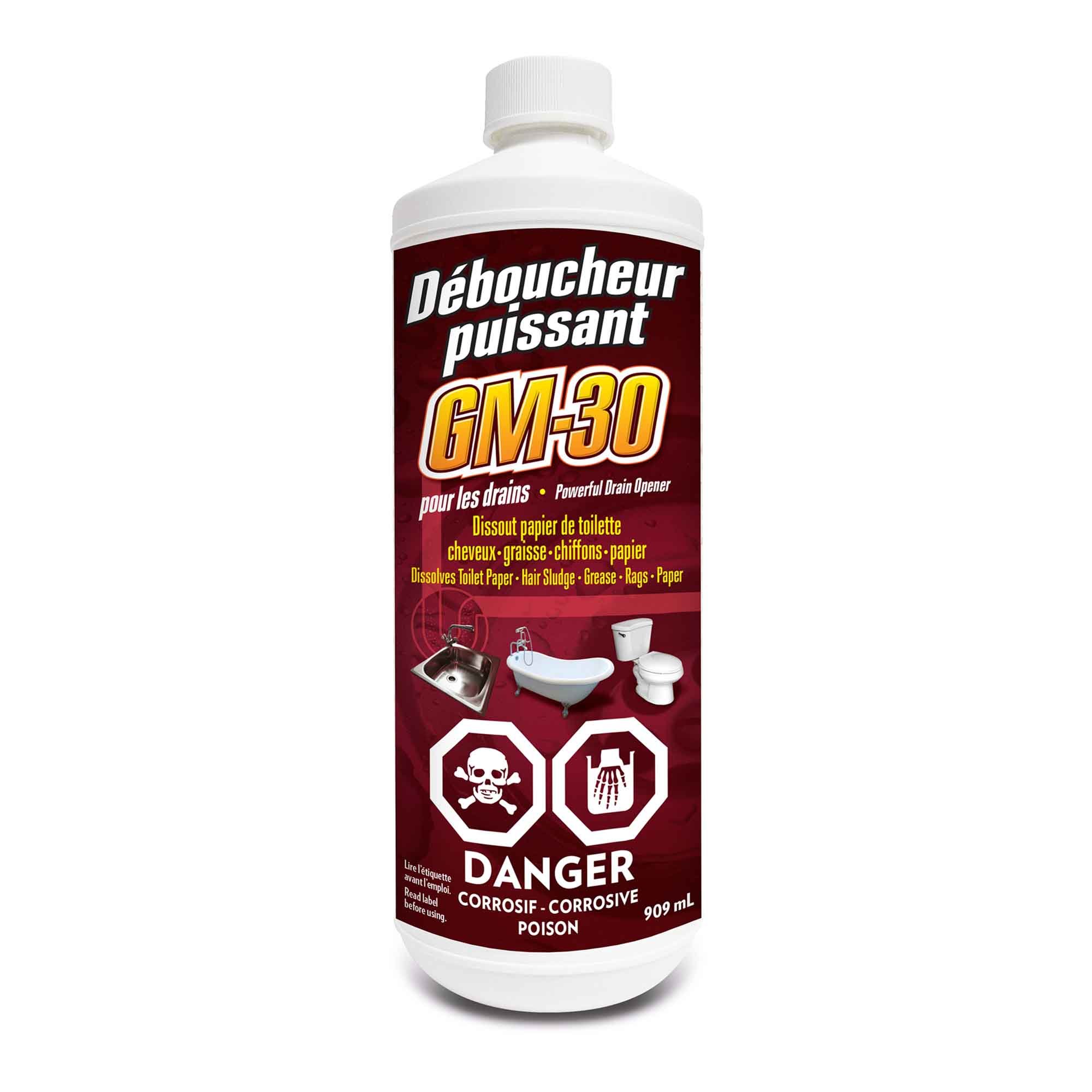 Déboucheur liquide puissant pour les drains GM-30, 909 ml