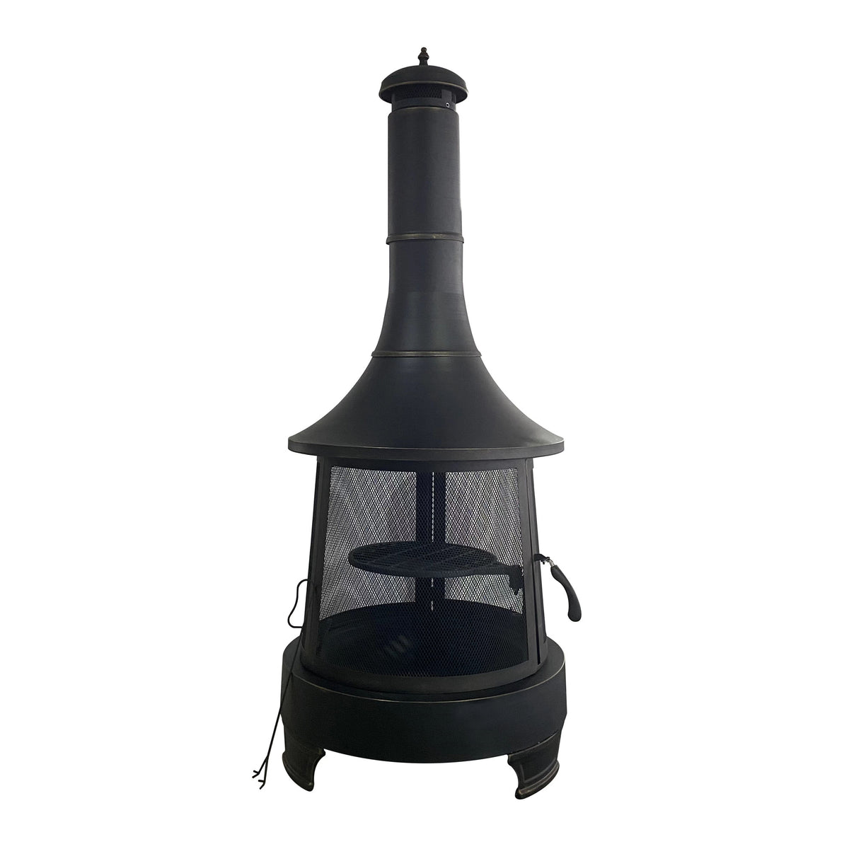 Foyer d'extérieur rond avec cheminée et grille de cuisson, 29,5'' x 70,8''