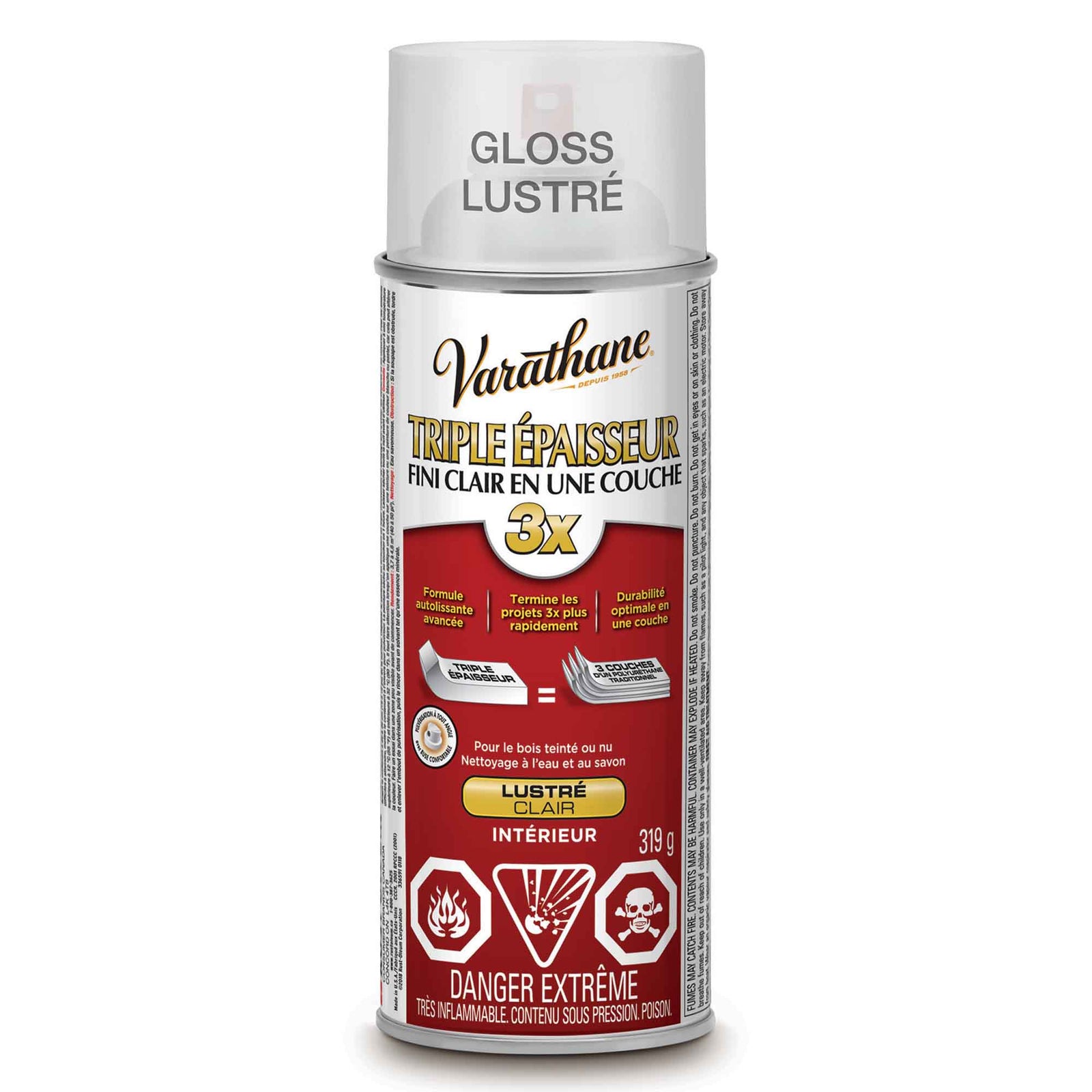 Aérosol triple épaisseur en une couche pour intérieur clair lustré, 319 g