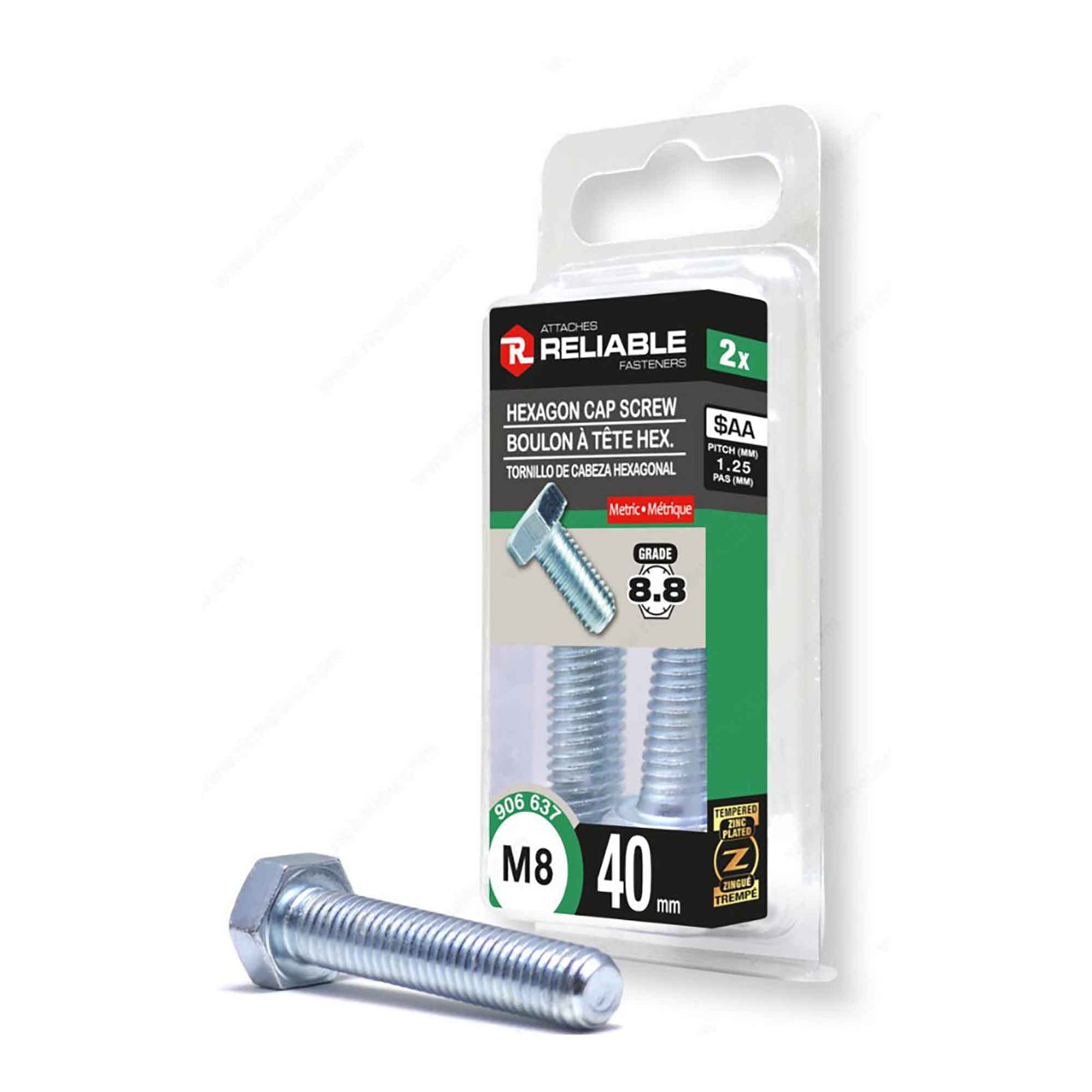 Boulon métrique plaqué zinc à tête hexagonale, M8 x 40 mm (2 unités)