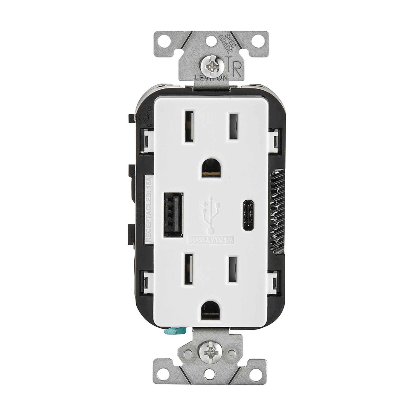 Prise inviolable avec chargeurs USB de Type-A et Type-C, blanc