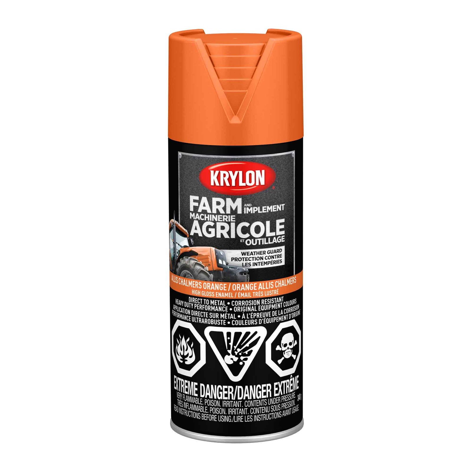 Krylon AGRICOLE  et OUTILLAGE aérosol émail très lustré orange Allis Chalmers, 340 G