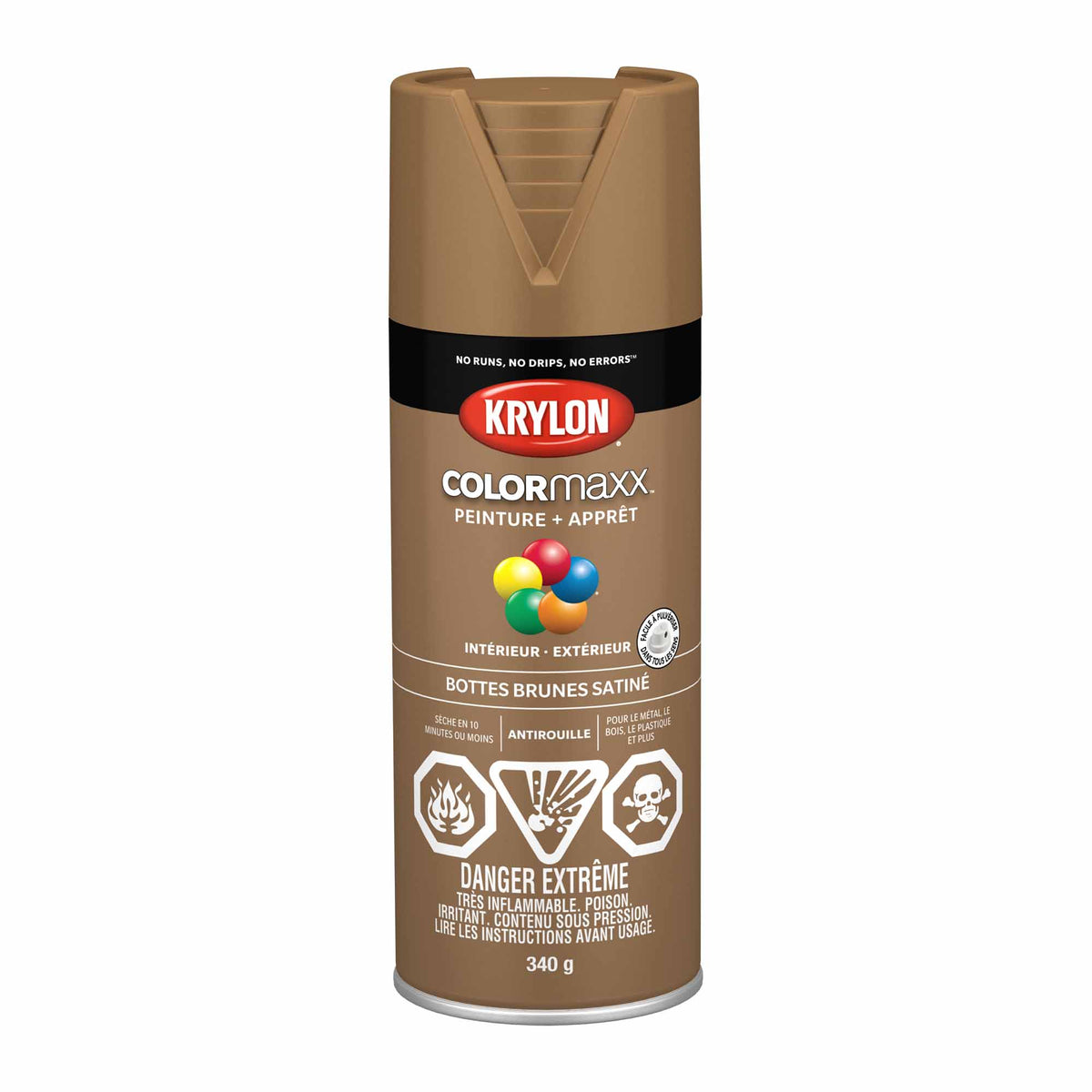 Krylon aérosol COLORMAXX peinture + apprêt bottes brunes satiné, 340 g