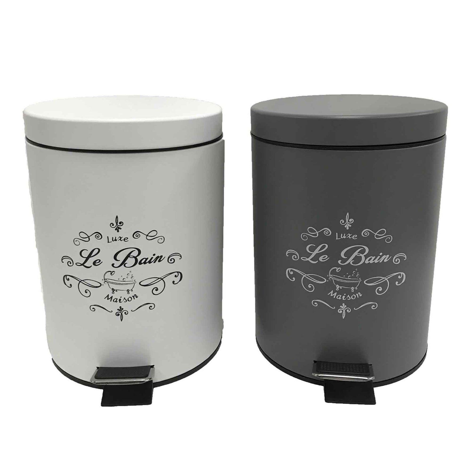 Poubelle de 5 L avec pédale en acier et inscription "Le Bain", 2 choix de couleurs
