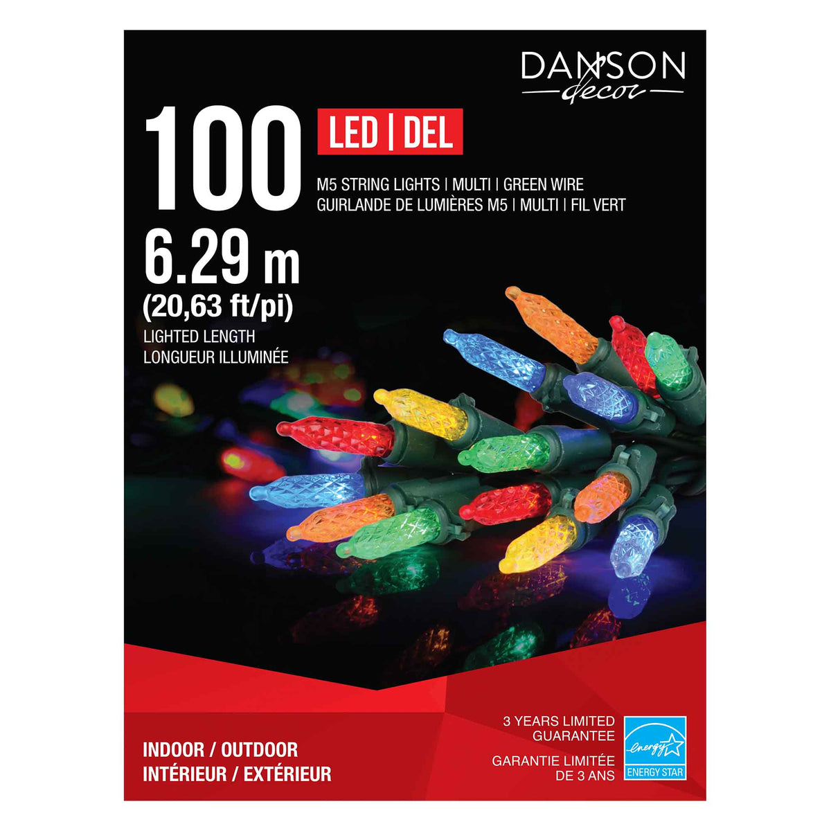 Guirlande de 100 lumières M5 DEL de 20,63' (6,29 m), multicolore