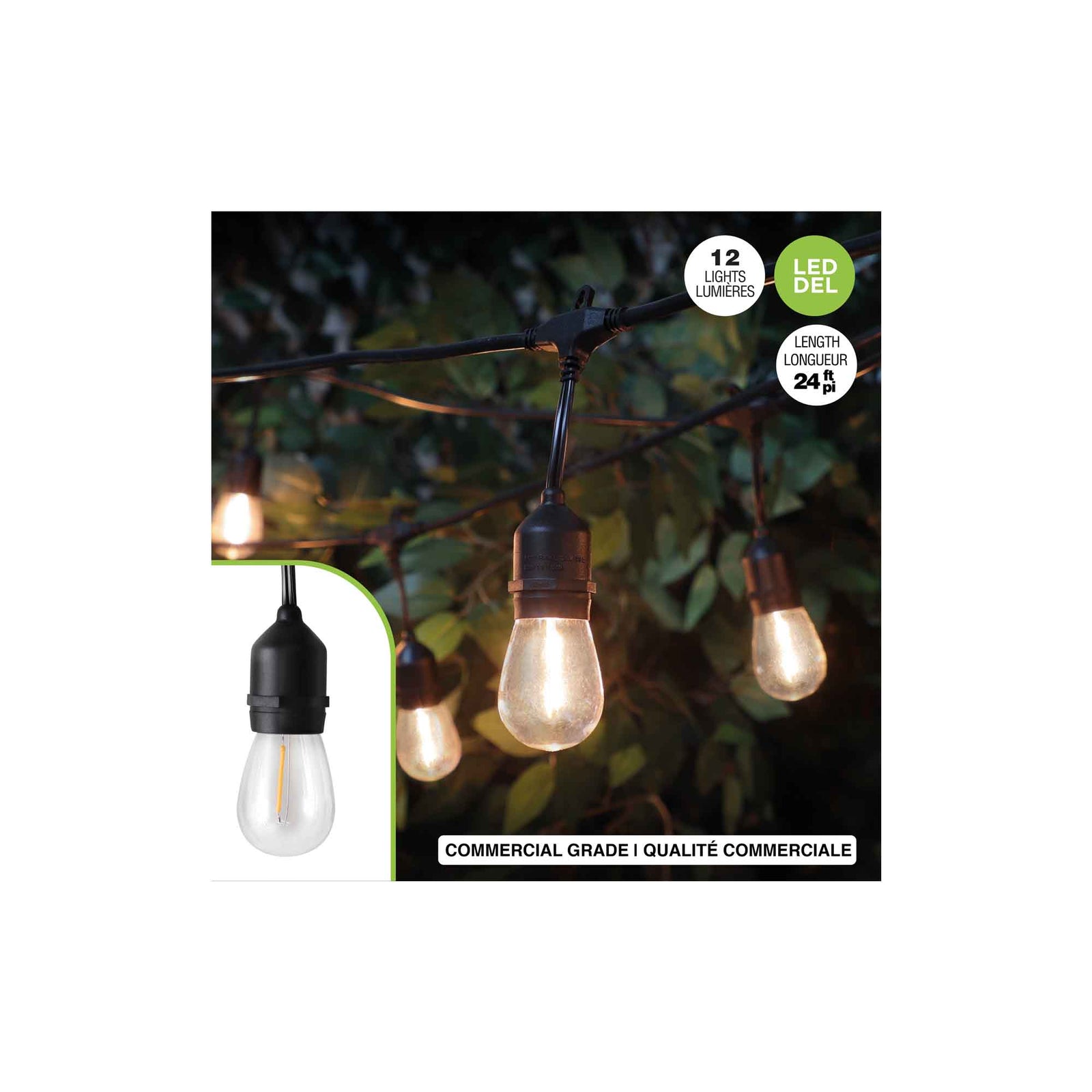 Jeu de 12 lumières DEL blanc chaud S14 Edison, 24'