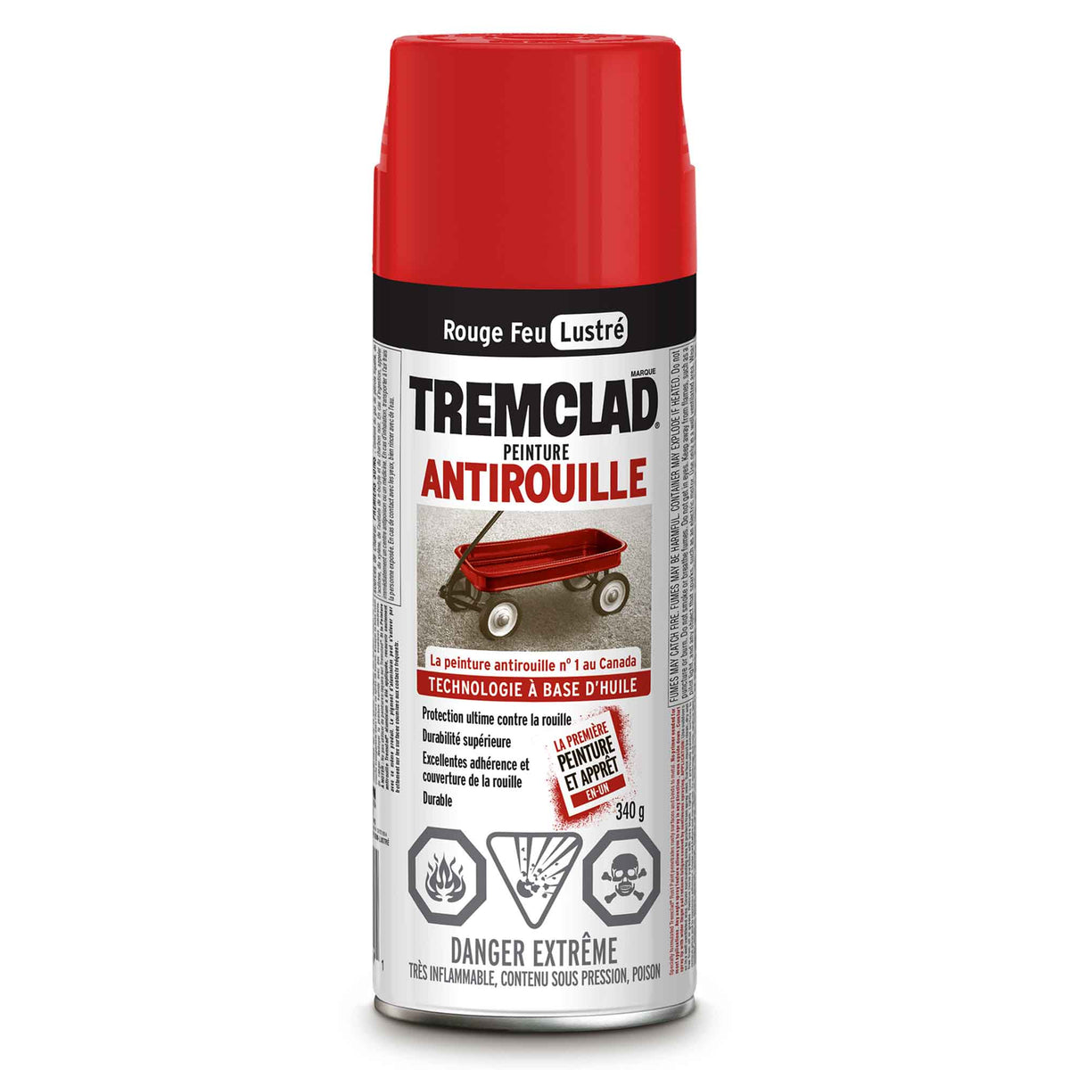 Tremclad peinture aérosol antirouille à base d&#39;huile rouge feu lustré, 340 g