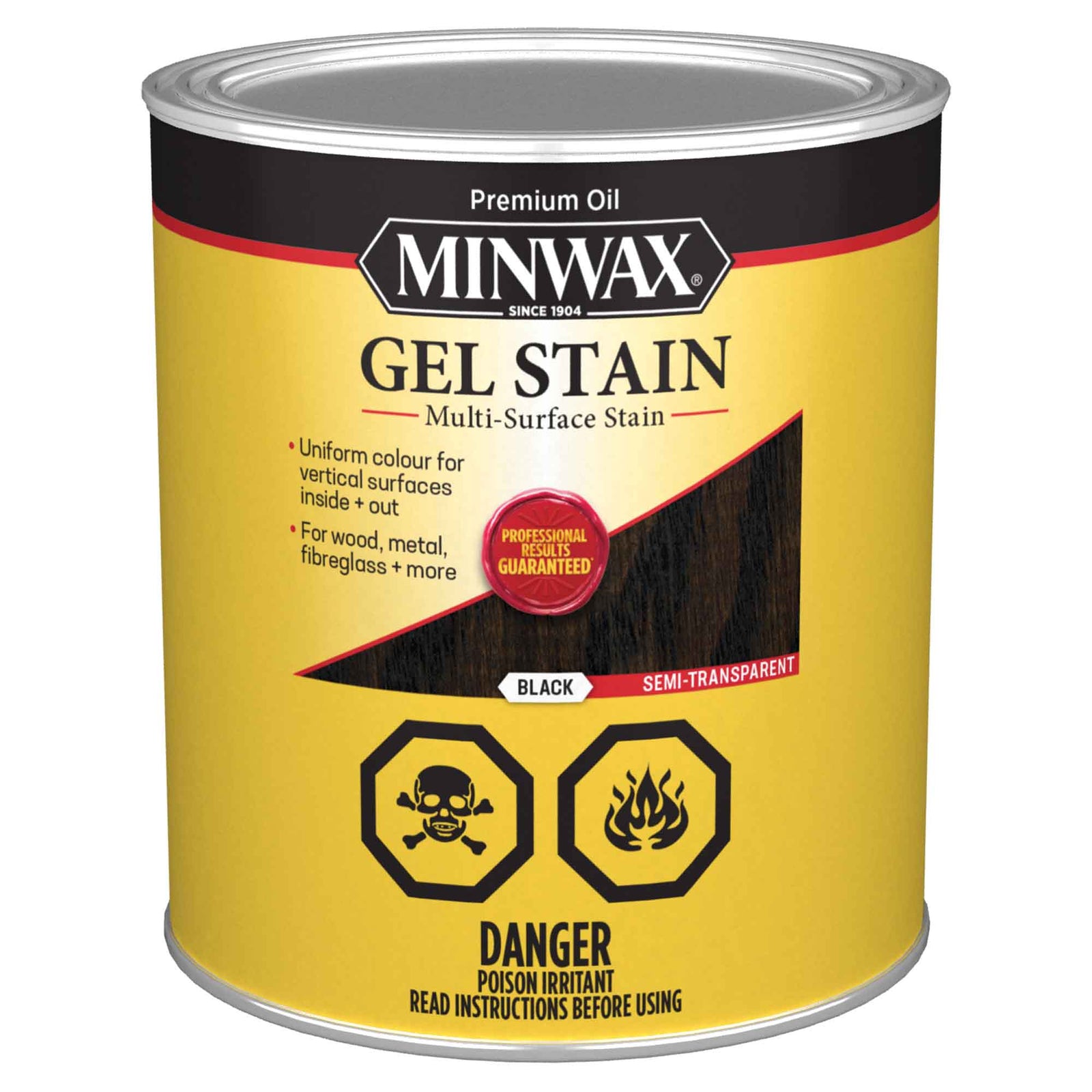 Teinture en gel Minwax noir semi-transparent, formule anti-goutte, 236 ml