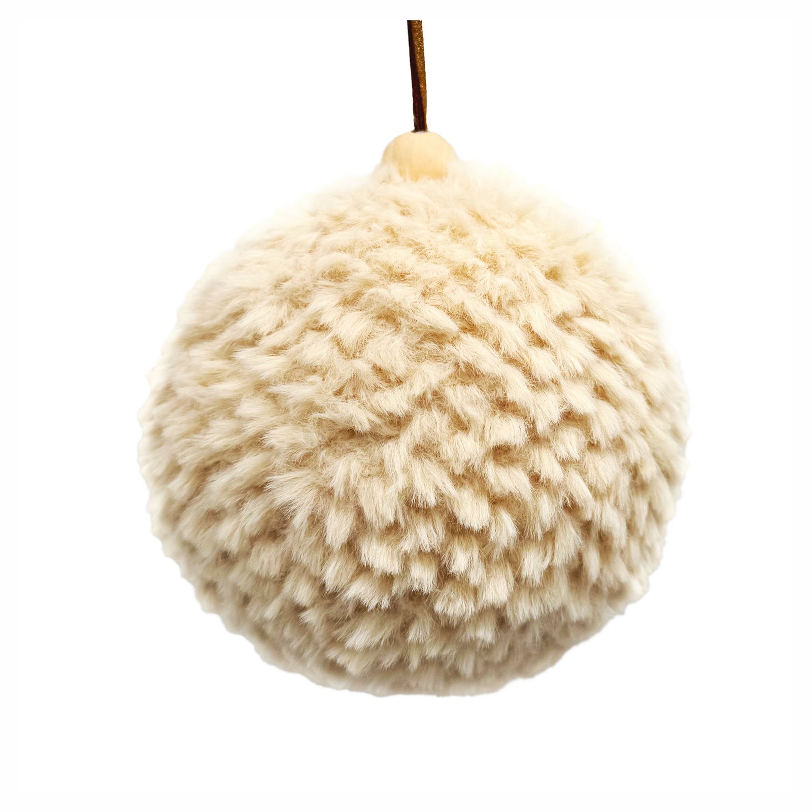 Décoration de boule en fausse fourrure beige à suspendre, 4,5"
