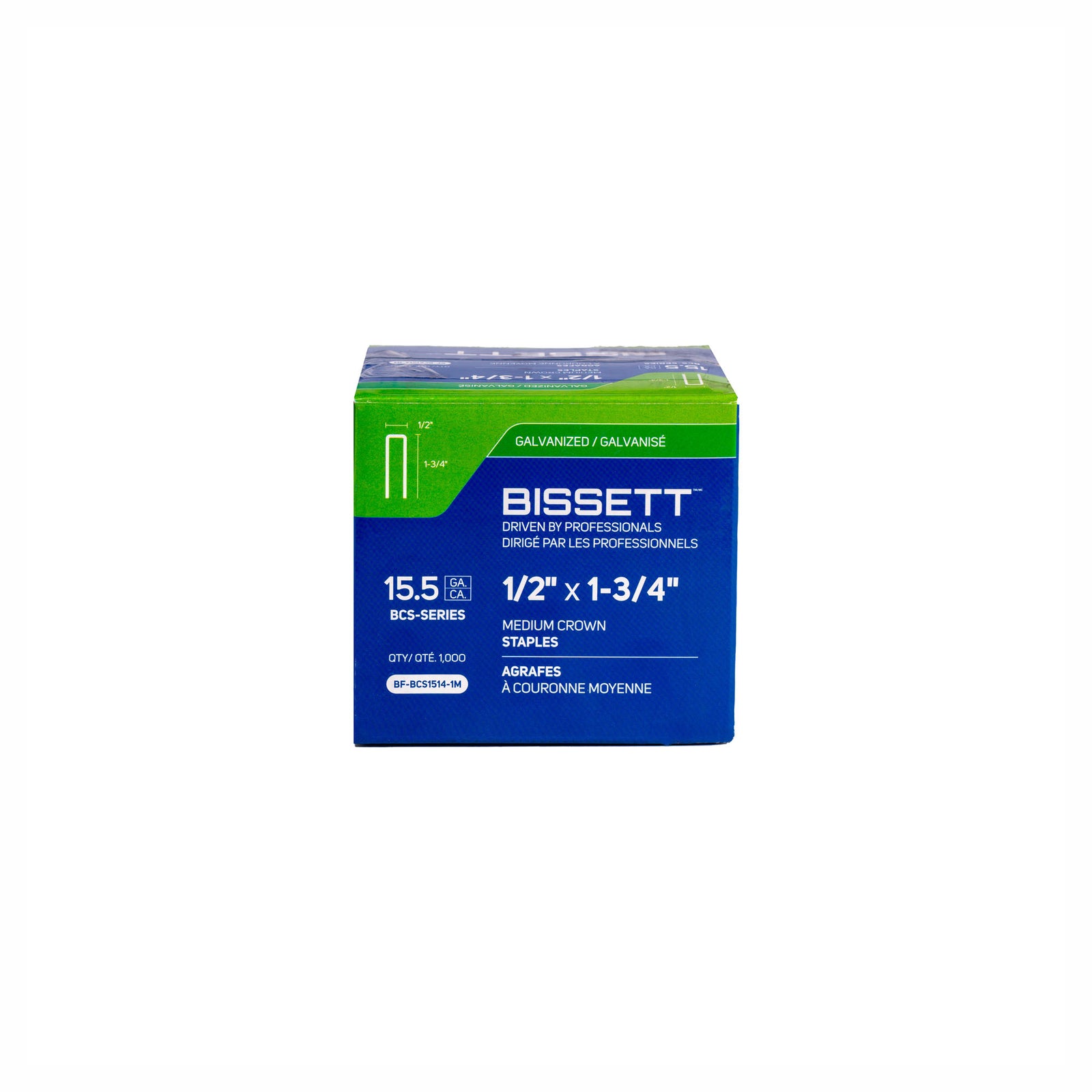 Agrafes à couronne moyenne de calibre 15,5 en acier galvanisé, 1/2'' x 1-3/4'' (1 000 unités)