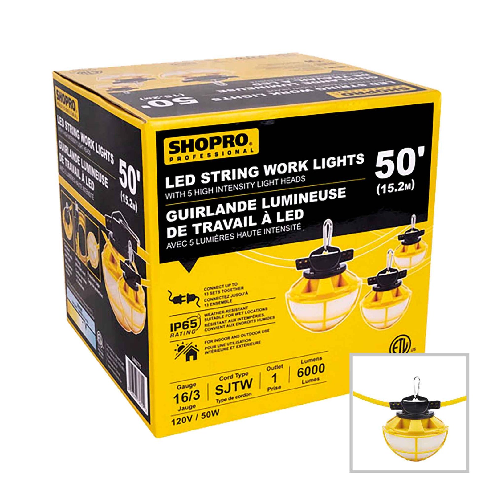 Guirlande lumineuse de travail à DEL, 50'