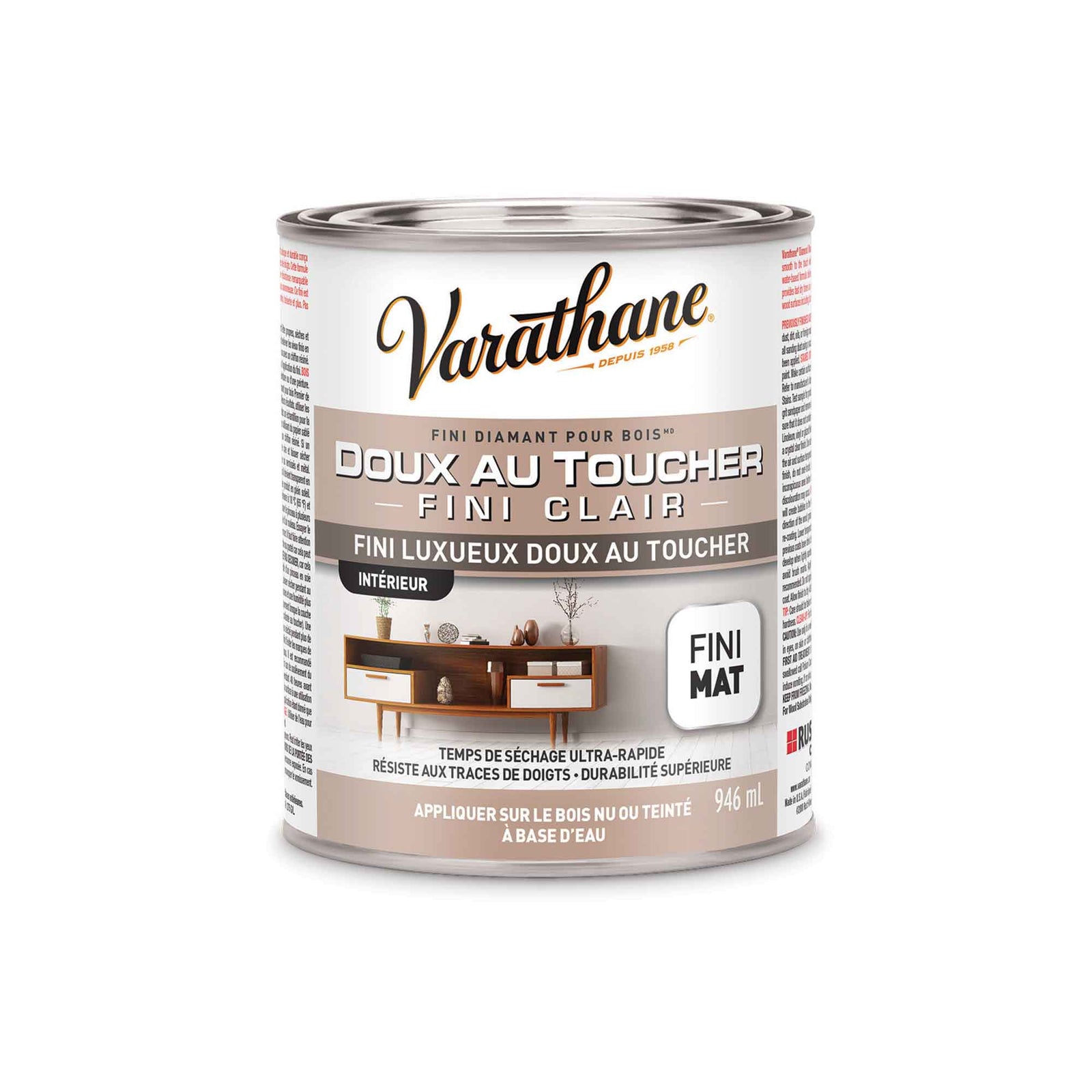 Fini diamant pour bois d'intérieur à base d'eau clair mat, 946 ml