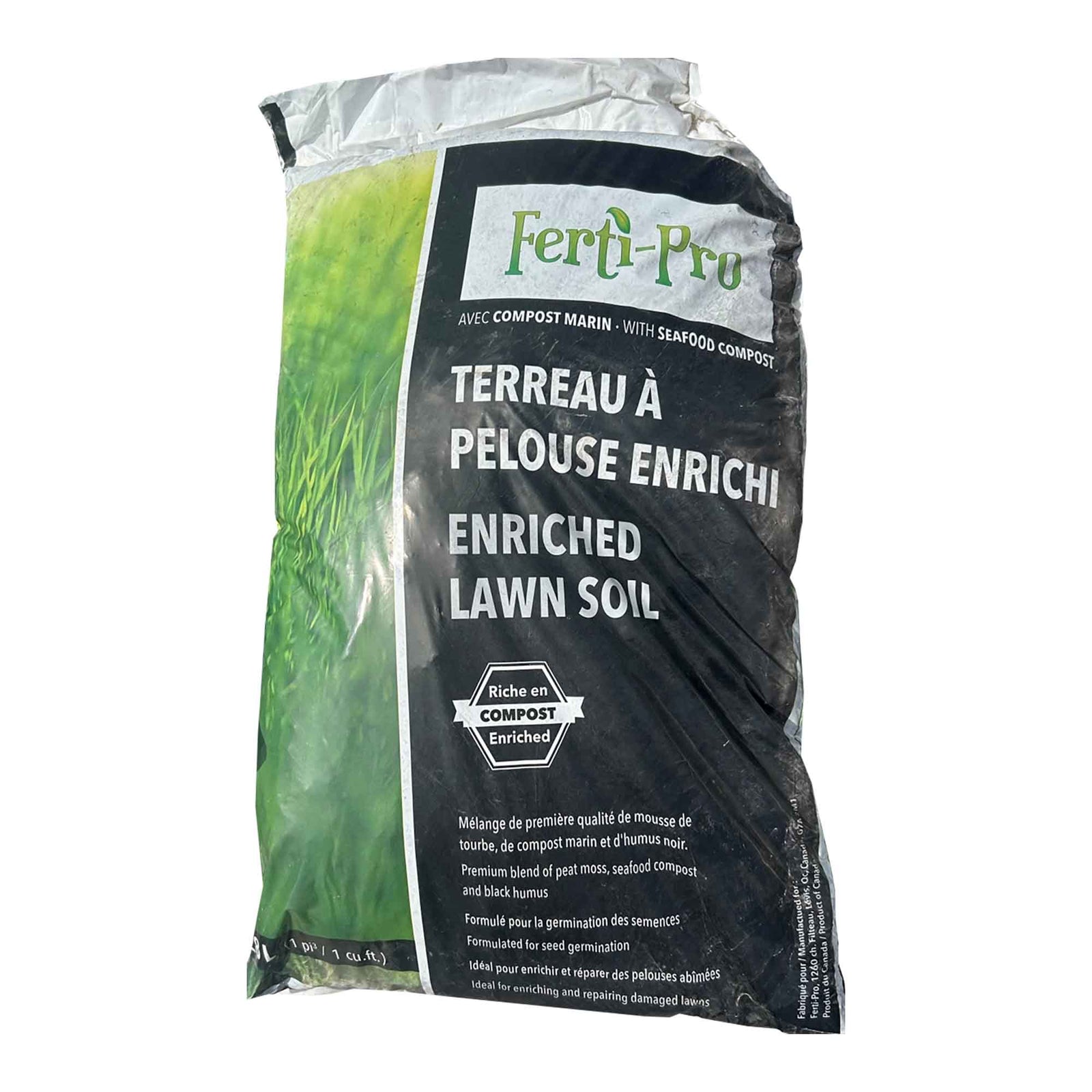 Terreau de pelouse enrichi avec du compost marin, 28 L