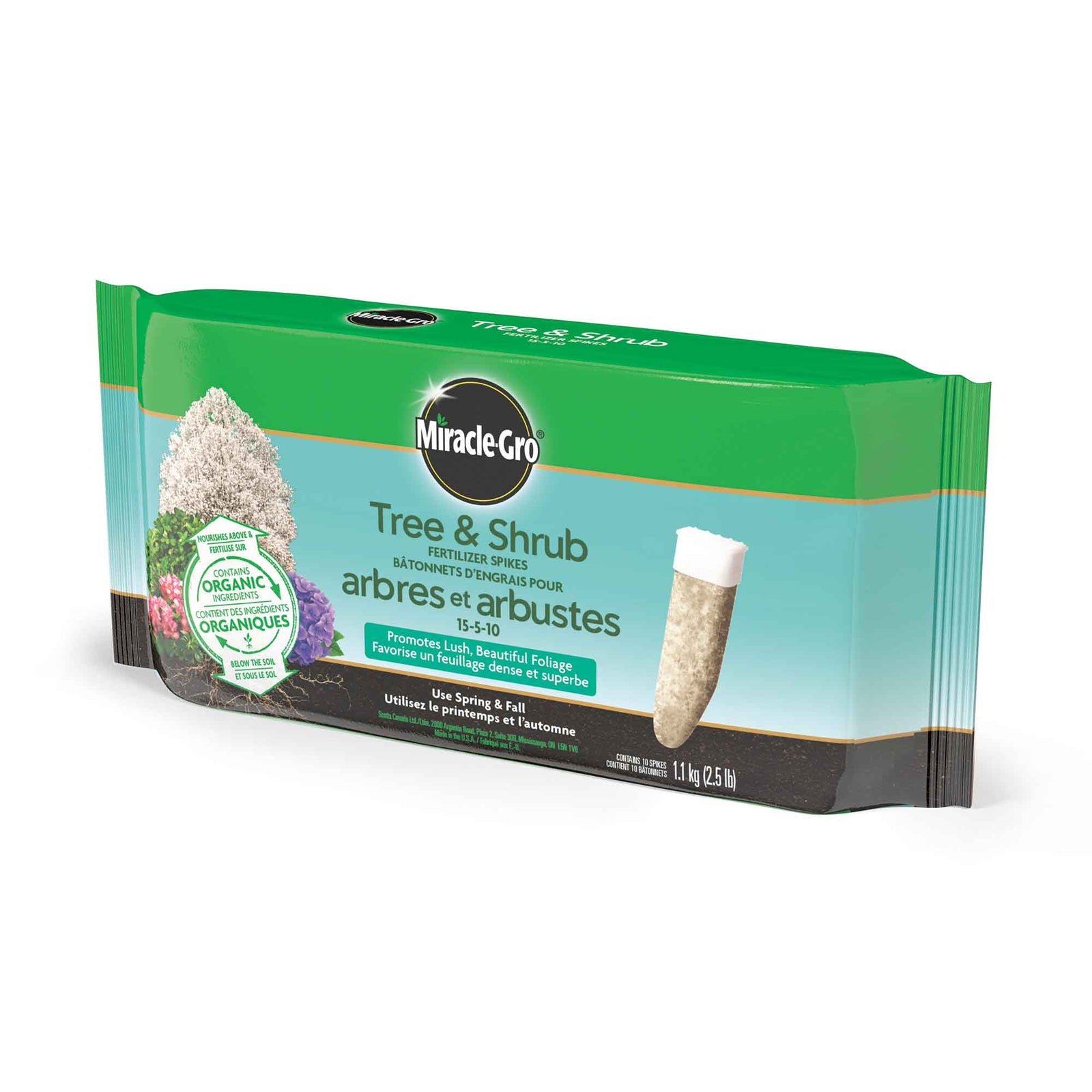 Bâtonnets d'engrais pour arbres et arbustes Miracle-Gro 15-5-10, 1,1 kg (10 unités)