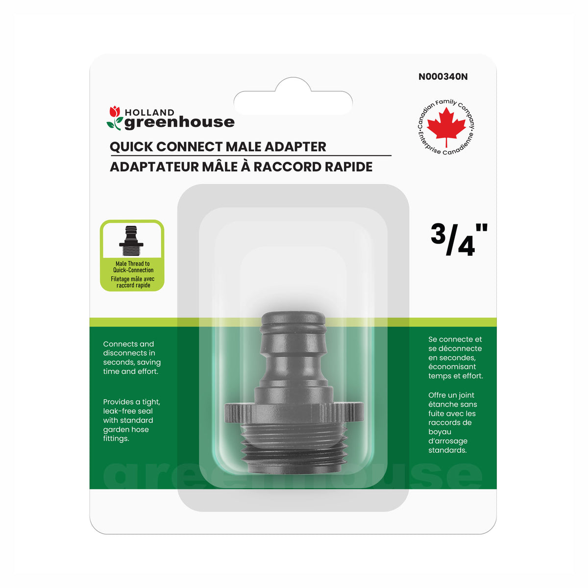 Adaptateur mâle à raccord rapide pour boyau d'arrosage, 3/4"